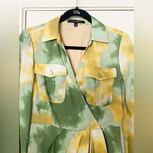Toccin NY Tie Dye Wrap Front Long Sleeve Shirtdress Leaf Tie Dye - Picture 5 of 10